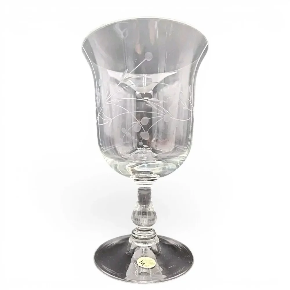 European Collection Etched Glass Goblet Decorative Centerpiece Vase 10in